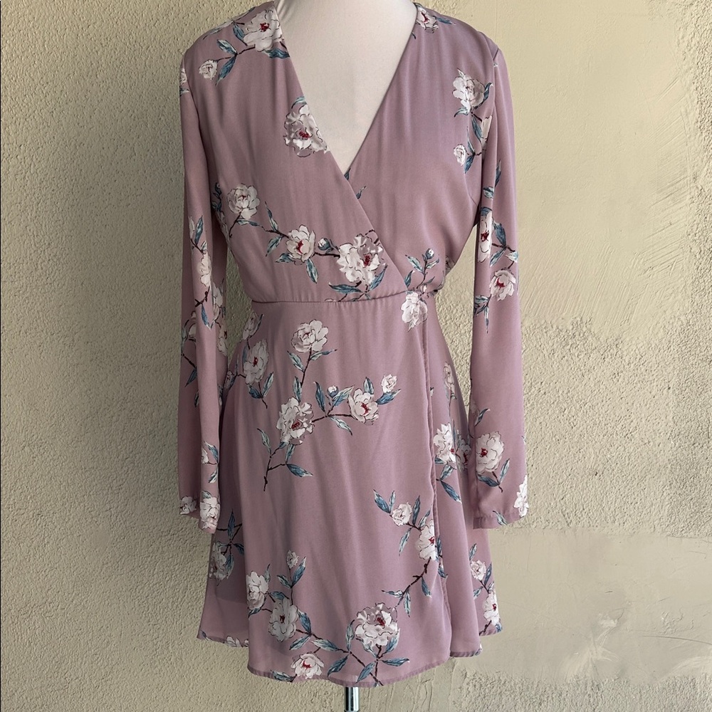 Lush Floral Wrap Mini Dress in Mauve